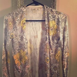 Yellow and gray floral print cardigan